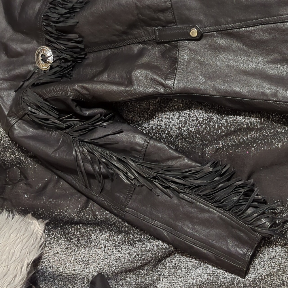 Vintage VTG Diamond Leather motorcycle moto fringe jacket coat sz M medium - Picture 12 of 16